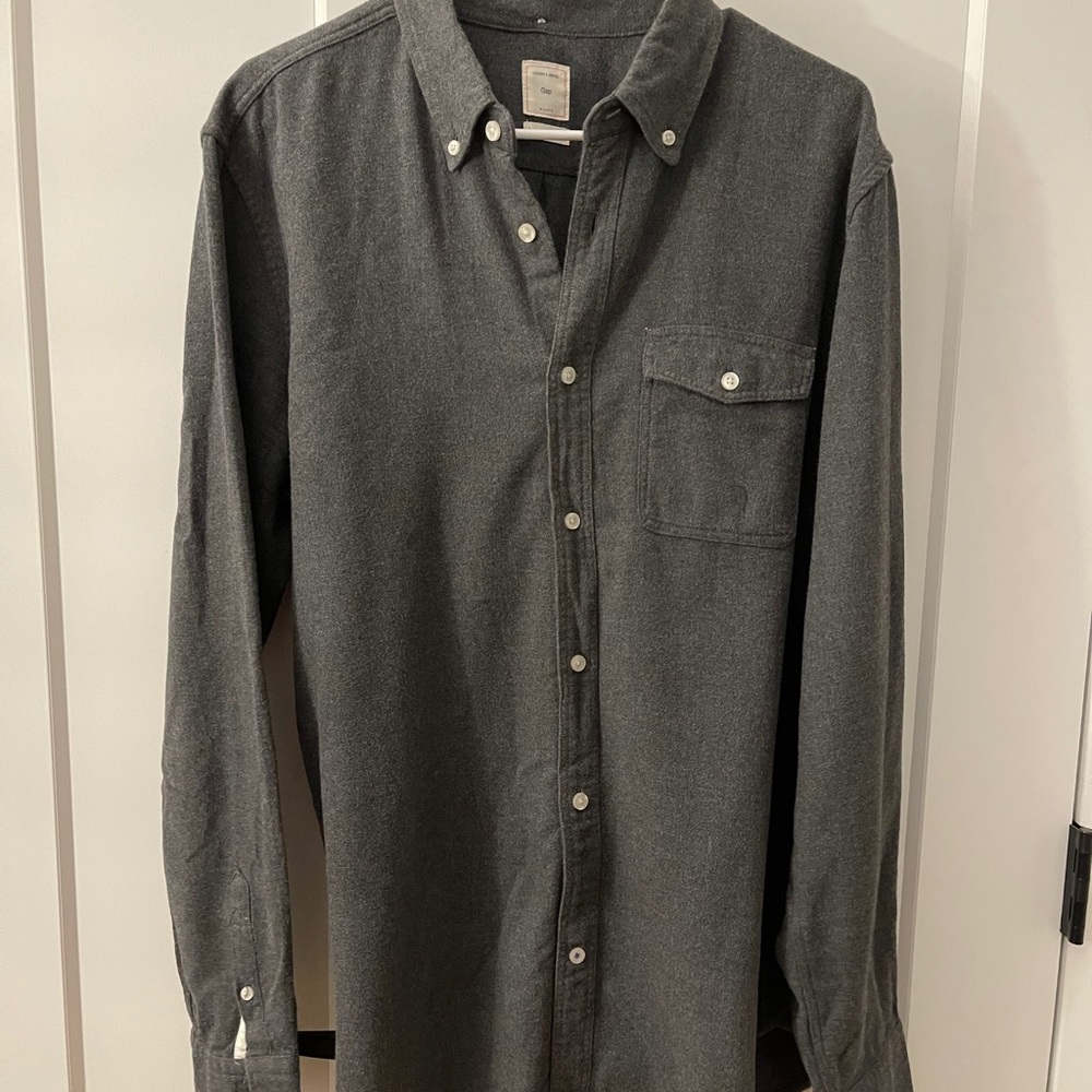 Gap: gray button down with white buttons